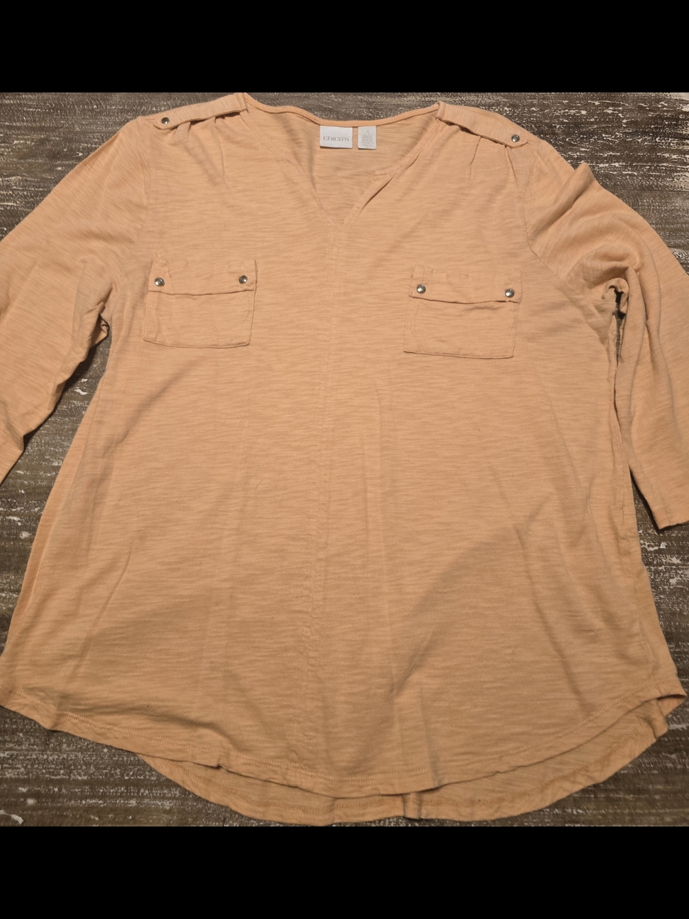 Light Peach Utility Pocket V-Neck Top